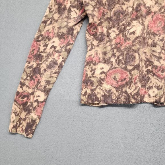 Sarah Spencer Sweater Womens Large Brown Pink Floral Angora Wool Cardigan Roses - Picture 12 of 14